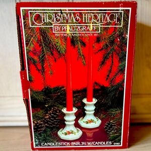 Christmas Heritage by Pfaltzgraff Candlestick Pair with Candles